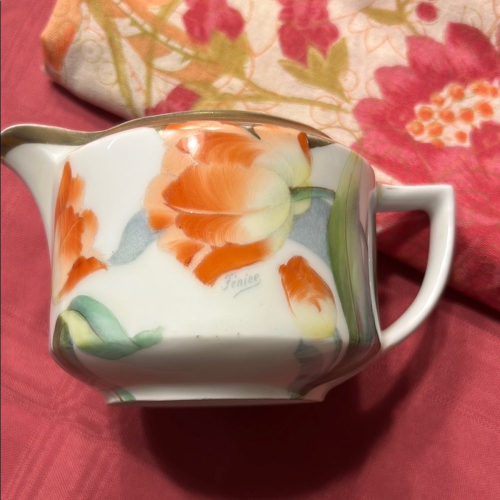 Orange and Green Ceramic Art Pitcher